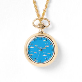 Harten en wolken op blauw horloge