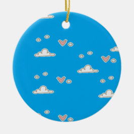Harten en wolken op blauw keramisch ornament