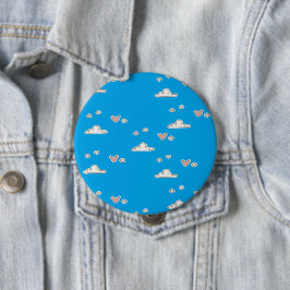 Harten en wolken op blauw ronde button 4,0 cm