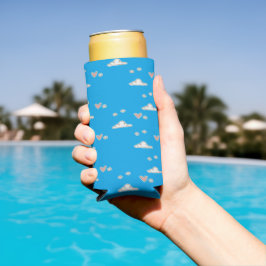 Harten en wolken op blauw seltzer blikjeskoeler
