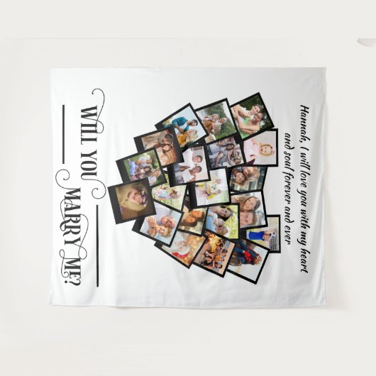 Harten Foto Collage Love You Trouw met Mij Achterg Wandkleed (Voorkant (horizontaal))