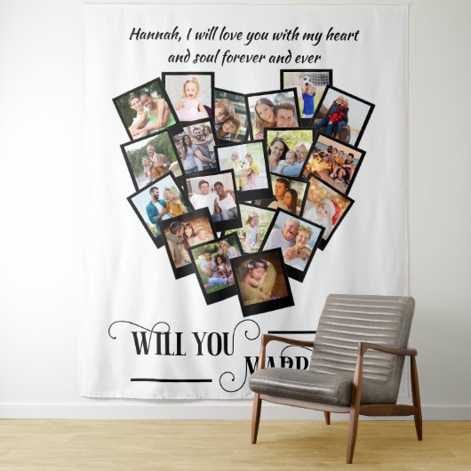 Harten Foto Collage Love You Trouw met Mij Achterg Wandkleed (In situ)