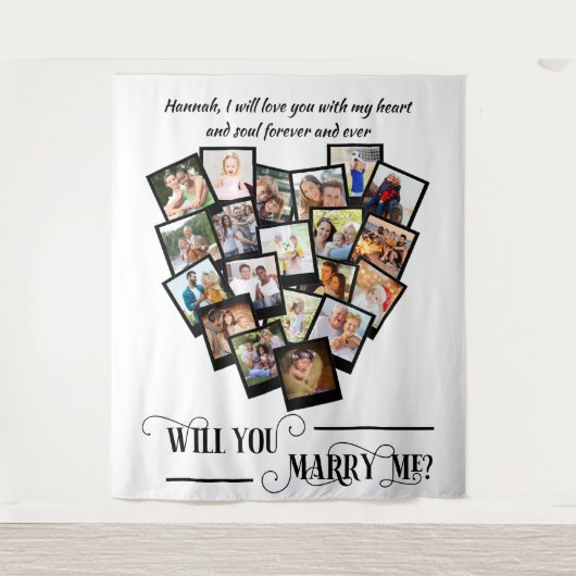 Harten Foto Collage Love You Trouw met Mij Achterg Wandkleed (Voorkant)