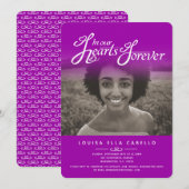 Harten foto roze paarse begrafenis uitnodigingen (Voorkant / Achterkant)