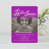 Harten foto roze paarse begrafenis uitnodigingen (Staand voorkant)