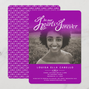 Harten foto roze paarse begrafenis uitnodigingen