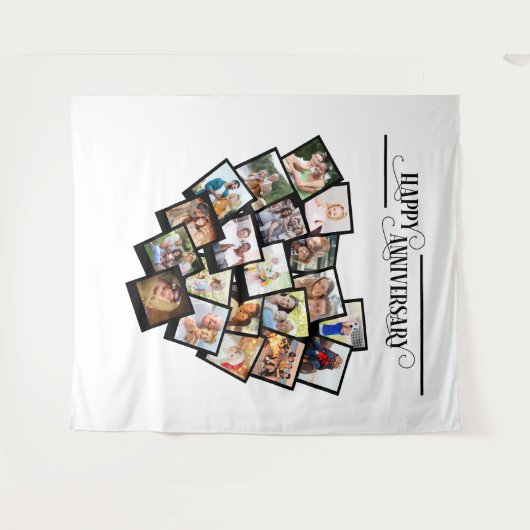 Harten Fotocollage Gelukkig Jubileum Achtergrond Wandkleed (Voorkant (horizontaal))