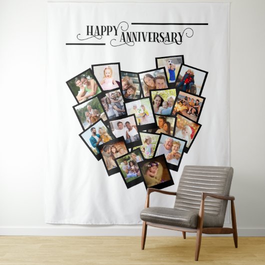 Harten Fotocollage Gelukkig Jubileum Achtergrond Wandkleed (In situ)