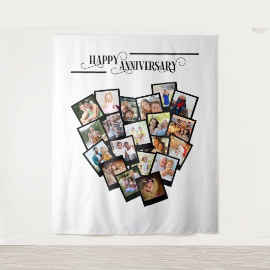 Harten Fotocollage Gelukkig Jubileum Achtergrond Wandkleed (Voorkant)