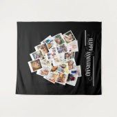 Harten Fotocollage Gelukkig Jubileum Zwart Wandkleed (Voorkant (horizontaal))