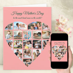Harten Fotocollage Roze Gepersonaliseerde Moederda Kaart
