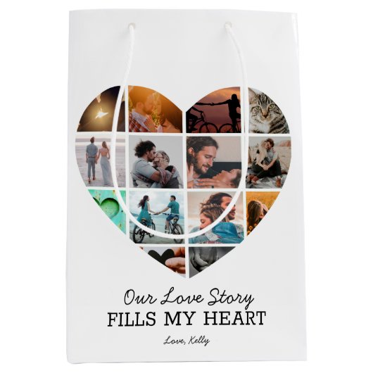 Harten Fotocollage Valentijnsdag Aangepaste Tekst Medium Cadeauzakje (Voorkant)