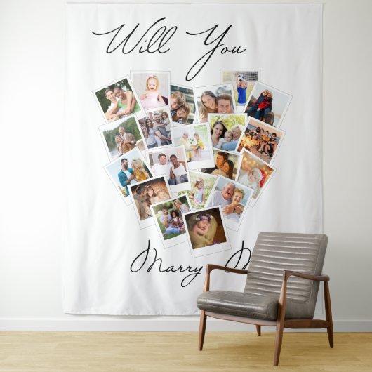 Harten Fotocollage Wil je met me trouwen Script Wandkleed (In situ)