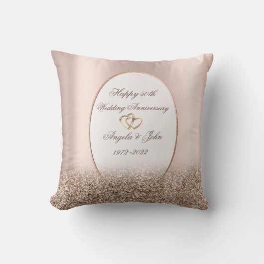 Harten Frame Roze Goud Glitters 50ste Verjaardag Kussen (Voorkant)