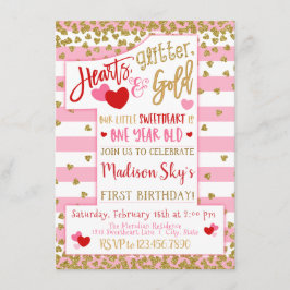 Harten, Glitter en Goud! Valentijn 1e verjaardag Kaart