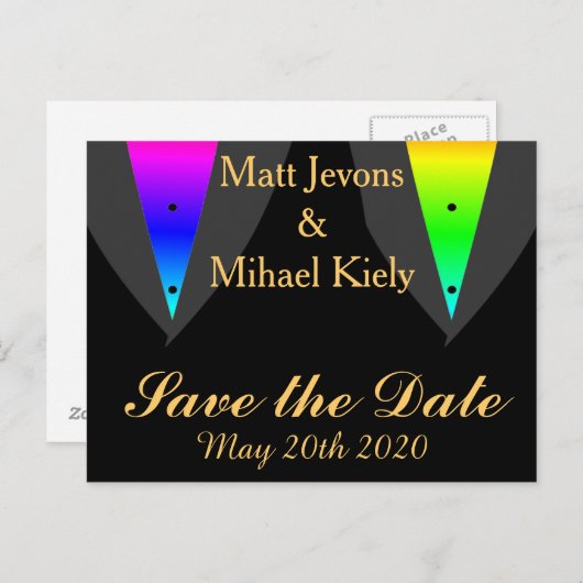 Harten gloeien met Pride Gay Wedding Aankondiging (Voorkant / Achterkant)