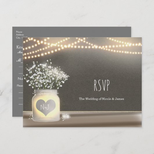 Harten gloeiende metselwerkpot & Baby's Breath RSV Uitnodiging Briefkaart (Voorkant / Achterkant)