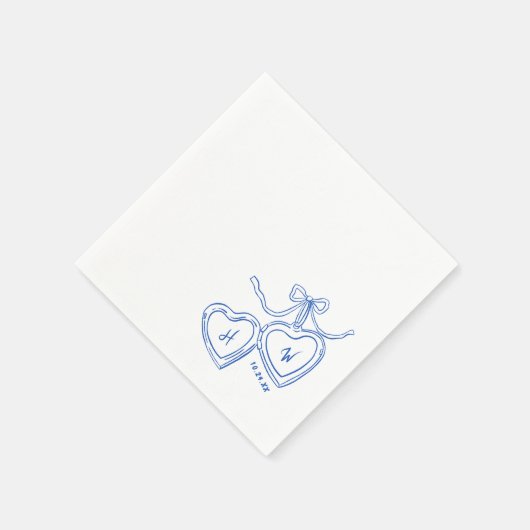 Harten hanger blauw trouwfeest verlovingsfeest servet (Hoek)
