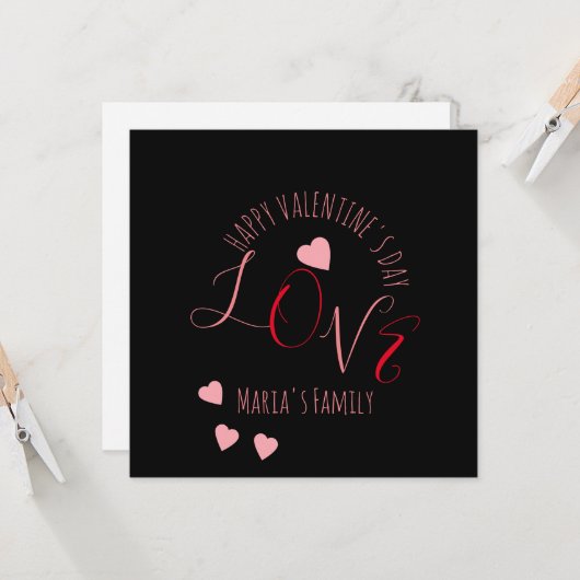 Harten houden van Valentijnsdag Roze Rode Script H Kaart (Voorkant / Achterkant in situ)