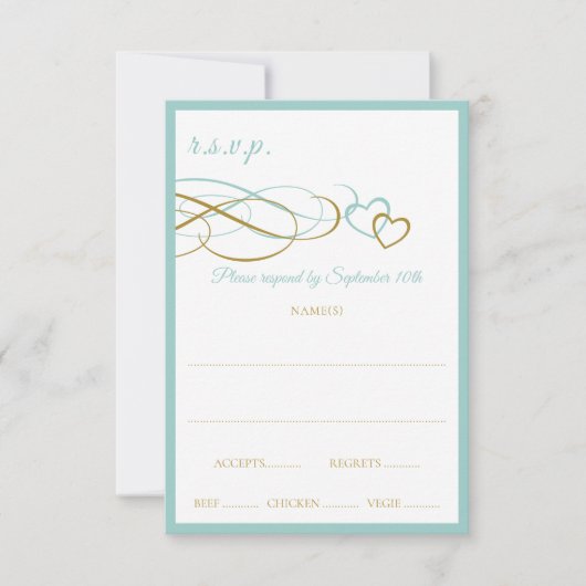 Harten Huwelijksreactiekaarten (Turquoise & Goud) RSVP Kaartje (Voorkant)