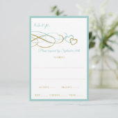 Harten Huwelijksreactiekaarten (Turquoise & Goud) RSVP Kaartje (Staand voorkant)