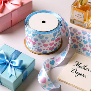Harten in baby roze & blauw Happy Moederdag Satijnen Lint