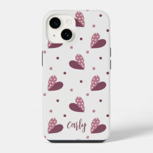 Harten in Bourgondië Stof Roze Stippen iPhone 14 Hoesje