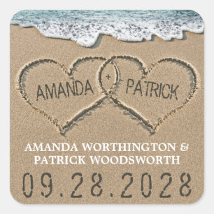 Harten in de Sand Beach Shore bruiloft gunst Vierkante Sticker