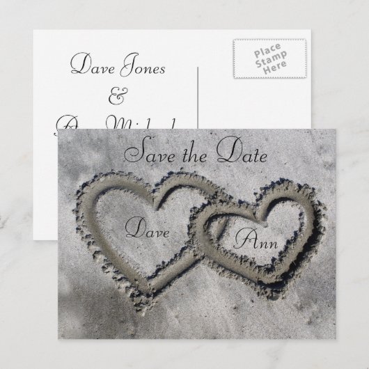 Harten in de zand aankondigingskaart (Voorkant / Achterkant)