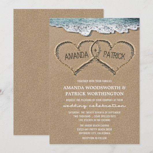 Harten in de zand-strand-uitzending kaart (Voorkant / Achterkant)