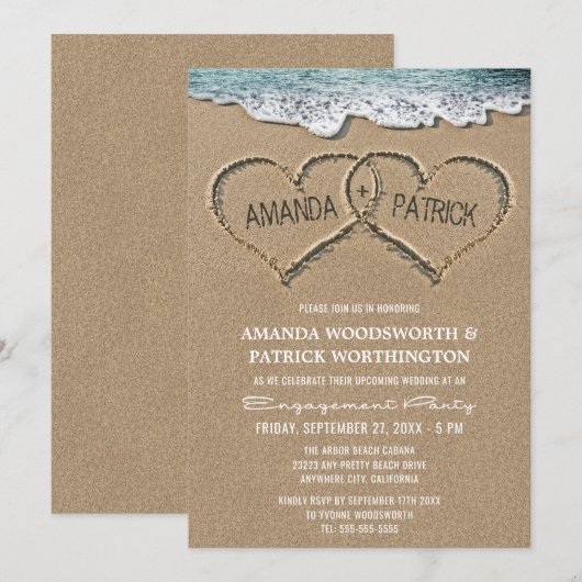 Harten in de Zandverlovingsfeestuitnodigingen Kaart (Voorkant / Achterkant)