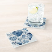 Harten in Delfts Blauw Glazen Onderzetter (Schuin)