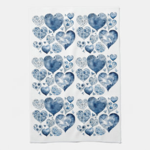 Harten in Delfts Blauw  Theedoek