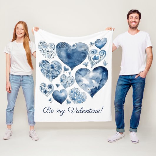 Harten in Delfts Blauw, valentijn Fleece Deken (In situ)