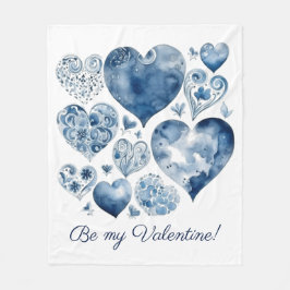 Harten in Delfts Blauw, valentijn Fleece Deken