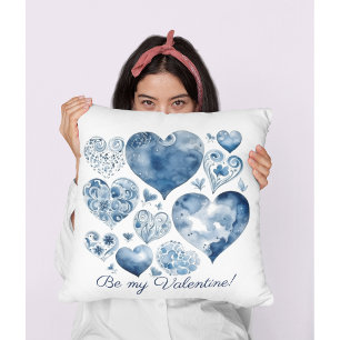 Harten in Delfts Blauw, valentijn Kussen