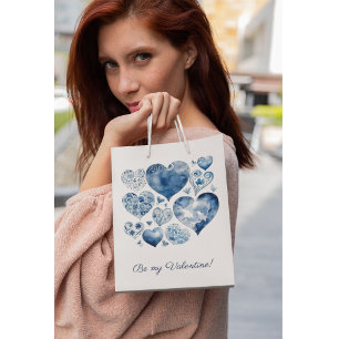 Harten in Delfts Blauw, verstelbare valentijnskaar Medium Cadeauzakje
