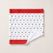 Harten in grijs op rode en witte doekset bad handdoek (Wasdoekje)