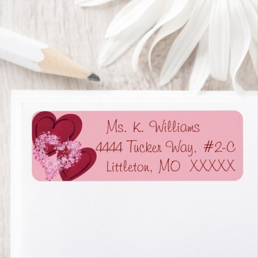 Harten in harten retourneren adreslabel etiket (Insitu)