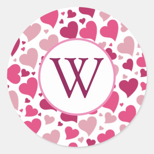 Harten in het hart Monogram Ronde Sticker (Voorkant)
