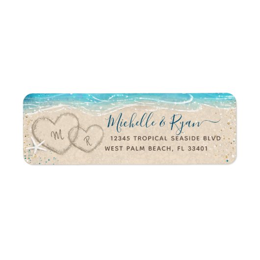 Harten in het Zand Aquarel Strand Retouradres Etiket (Voorkant)