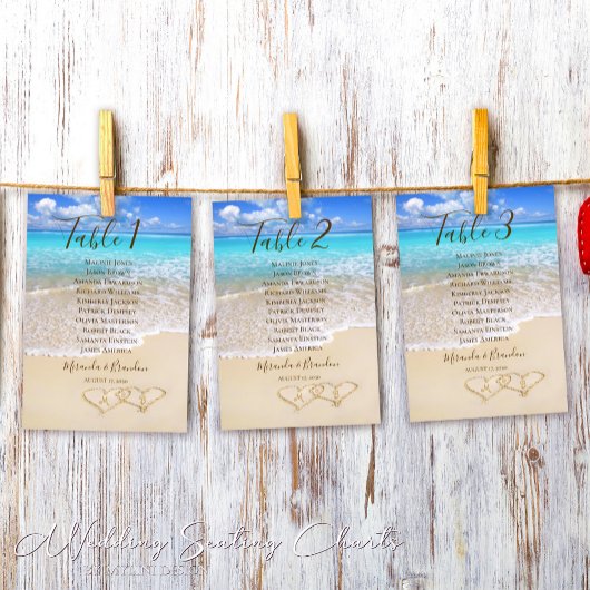 Harten in het Zand Beach Wedding-zitschema Kaart