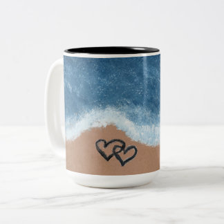 Harten in het Zand bij de Oceaan Tweekleurige Koffiemok