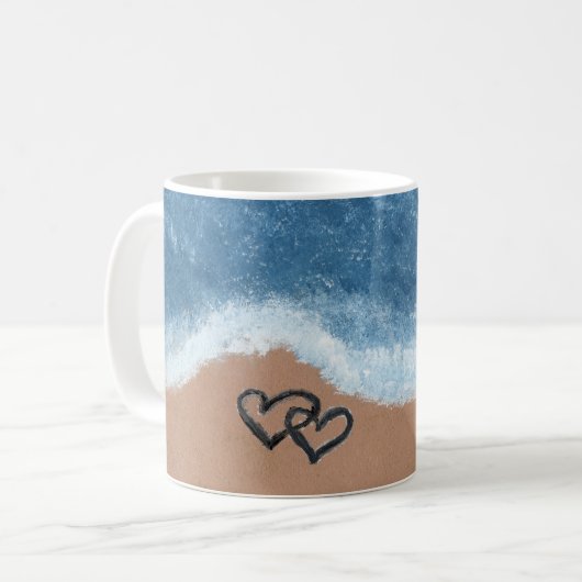 Harten in het zand koffiemok (Voorkant links)