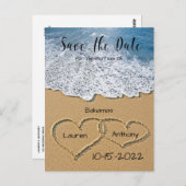 Harten in het zand op het strand bruiloft sparen d briefkaart (Voorkant / Achterkant)