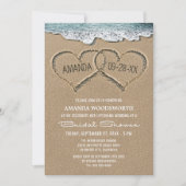 Harten in het Zand Strand Bruidsdouche Uitnodiging (Voorkant)