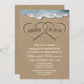 Harten in het Zand Strand Bruidsdouche Uitnodiging (Voorkant / Achterkant)