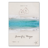 Harten in het zand strand bruiloft Place Card Kaart (Voorkant)