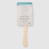 Harten in het zand strand bruiloft programma handwaaier (Voorkant)