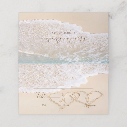 Harten in het Zand Tropische Strand Bruiloft Plaatskaartje (Buitenkant ongevouwen)